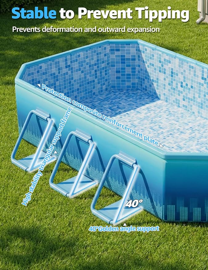 101" Foldable Pool for Kids & Adults,Blue | Non-Inflatable, Metal Frame, Thick PVC Collapsible, Swimming Pool for Kids Family Dogs,Outdoor Summer