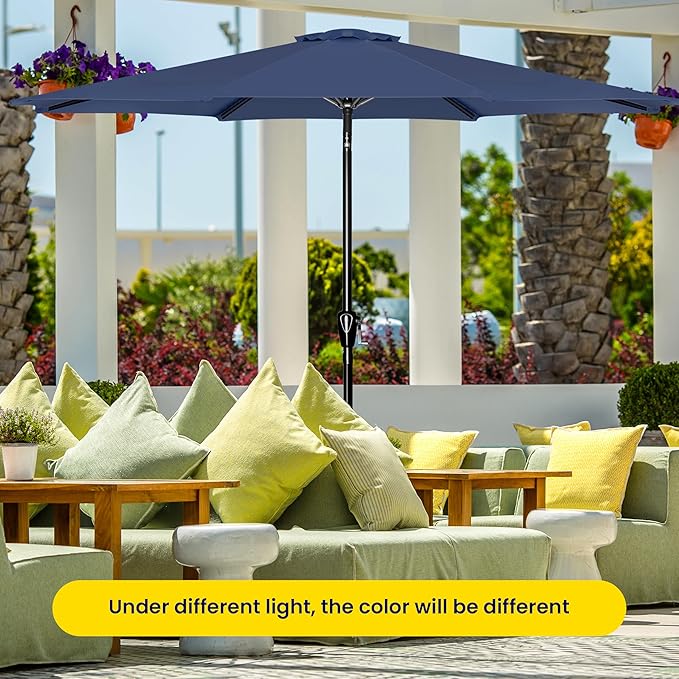 iPower 9ft Patio Umbrella Outdoor Table Umbrellas with 8 Sturdy Ribs, Push Button Tilt and Crank for Yard, Pool and Garden