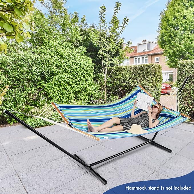 Goplus 10.5 FT Hammock, Quilted 2 Person Hammock w/Detachable Pillow, 330LBS Capacity, Curved Hardwood Spreader Bar,Quick Dry Fabric, Portable Paddled Hammock Swing for Patio Yard Porch Indoor Outdoor