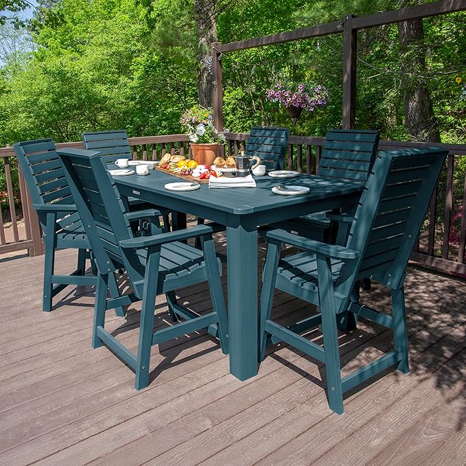 Highwood AD-ST7WL2CO5BA-NBE Weatherly 7pc Rectangular Counter Height Dining Set 84" x 42", Nantucket Blue