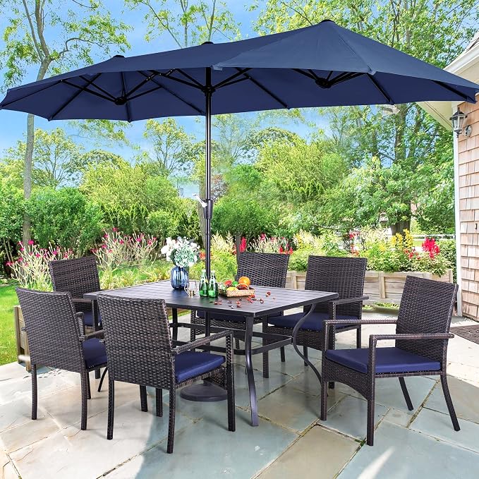 PHI VILLA Wicker Patio Dining Chairs Set of 2 with Removable Cushions | 2 Rattan dining chairs with thick removable seat cushions. Sturdy steel frame, easy assembly.