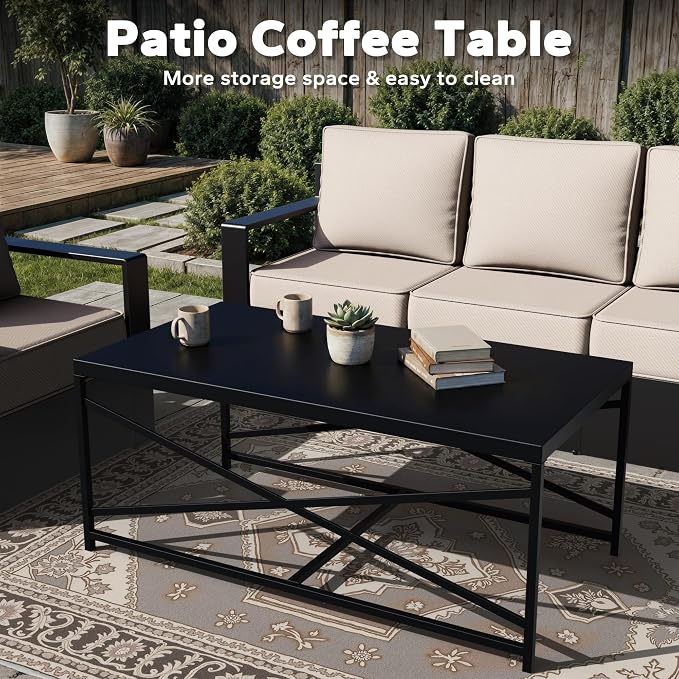 Outdoor Aluminum Furniture Set, 6-Piece Patio Conversation Set, 4 Chairs 1 Sofa and 1 Table, All-Weather Metal Frame, 6" Thick Removable Cushions, Deep Setting for Garden, Poolside and Porch