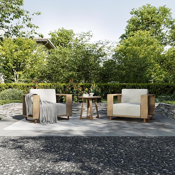 HERA'S HOUSE 2 Pieces Patio Furniture Set, Outdoor Rattan Wicker Armchairs Set of 2, All Weather Patio Conversation Set with 5.3" Widened Armrest, 10" Ultra Thick Comfy Sponge Cushion, Patio Couch Set