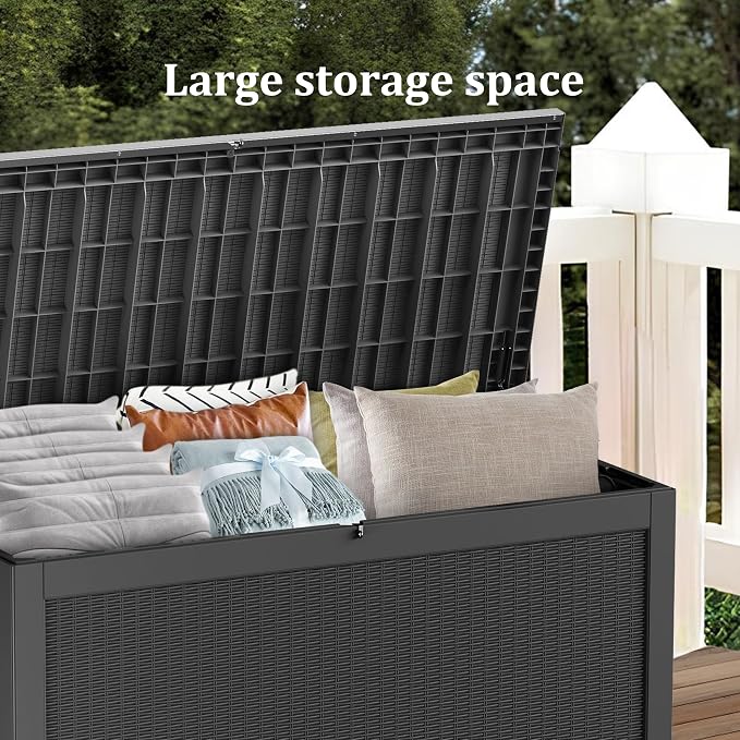 320 Gallon Resin Deck Box Waterproof Outdoor Storage Box for Patio Furniture Pool Accessories Indoor Storage for Cushion Garden Tools, Black
