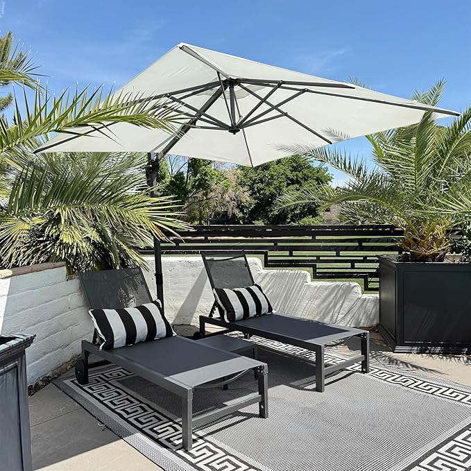 PURPLE LEAF 9 Feet Patio Umbrella Outdoor Cantilever Square Umbrella Aluminum Offset Umbrella with 360-degree Rotation for Garden Deck Pool Patio, White
