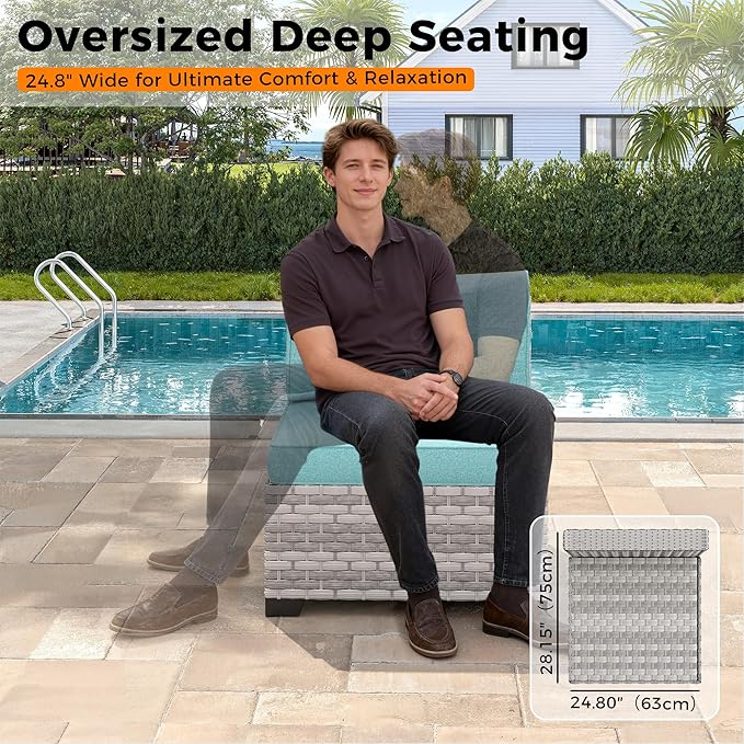 6-Seat Modular Patio Furniture Set – Outdoor Wicker Sectional Sofa with Thick 4″ Cushions, Dual-Strand PE Rattan, Rust-Resistant 18 mm Steel Frame, Backyard Garden Deck Lounge,Blue