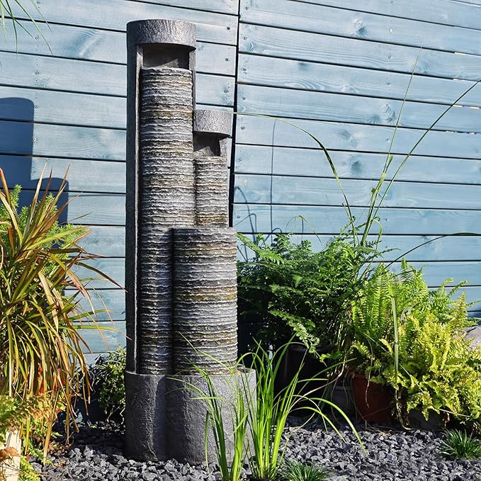 Garden Water Fountain Outdoor - 3 Tiered Waterfall Fountain Indoor Outdoor Water Fountains Cascading Waterfall with LED Light, 12.2" L*11.4" W*40" H