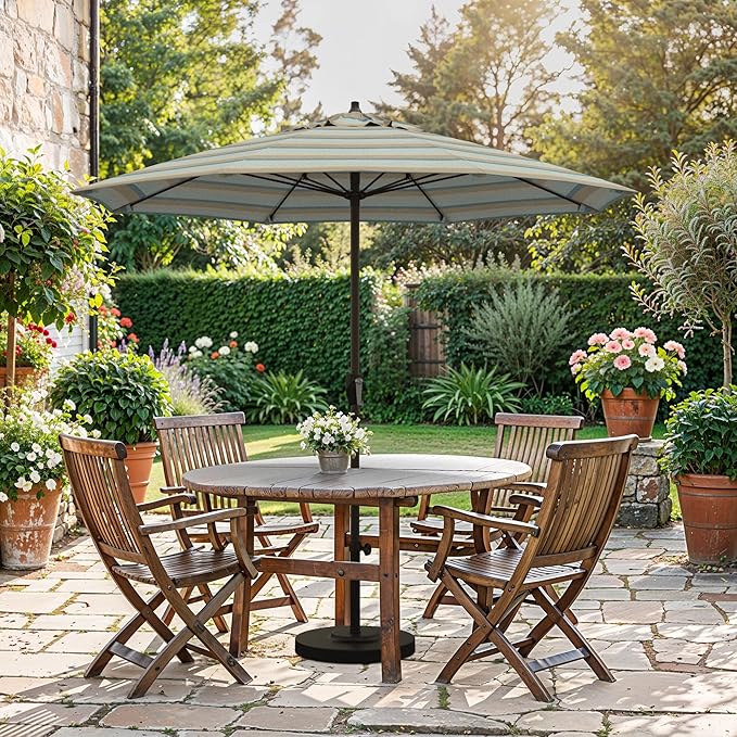 California Umbrella 12-Year Protection 7.5-Ft Outdoor Patio Umbrella, Sunbrella Fade-Resistant Fabric, Auto-Tilt, Heavy Duty Aluminum Frame, 8 Reinforced Ribs for Pool or Deck, Bronze Pole, Gateway Mist