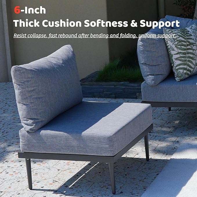Metal Patio Furniture Set, 2 Pieces Outdoor Sectional Sofa Sets, 6" Thick Cushion Modular Armeless Loveseat for Balcony, Patio & Courtyard, Gray