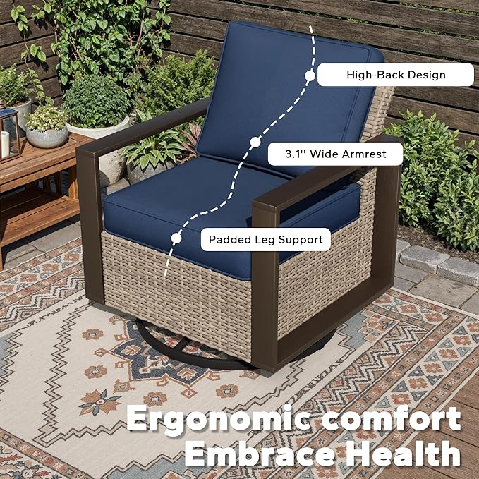 Joyside Outdoor Patio Swivel Rocker Chairs Set, 6 Pieces Wicker Rattan Chairs with Metal Wide Armrest, Thick Cushions and Deep Seating for Garden, Backyard, Porch, Deck