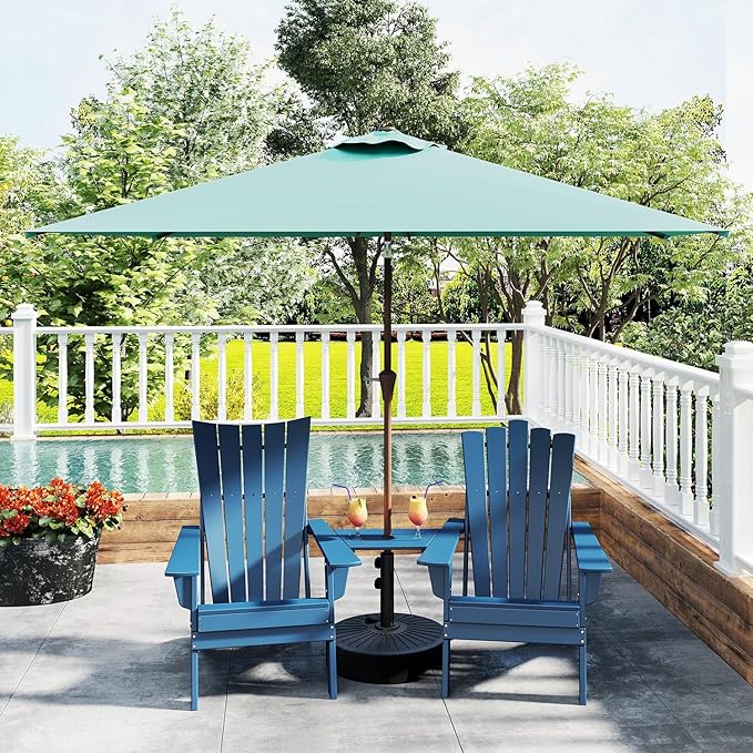 GREENVINES 6.5X10 FT Rectangular-Patio-Umbrella | Outdoor-Table-Umbrellas | 6 Sturdy Steel Ribs | Push Button Tilt & Crank | Waterproof | Market Umbrella | for Pool Backyard Garden | Peacock Blue