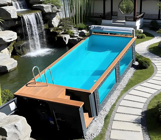 Custom Modular Container Swimming Pool, Luxury Above Ground Prefabricated Swimming Pool, Modern Outdoor Pool with Optional Heating System for Backyard Villa Resort Airbnb Spa Commercial Relaxation Use