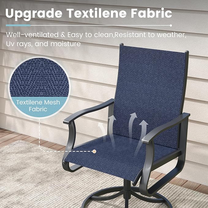 7 Pieces Patio Dining Set, Patio Outdoor Furniture Set of 6 Patio Swivel Dining Chairs and Patio Spliced Rectangular Tabletop with Umbrella Hole, for Deck, Backyard, Poolside & Garden