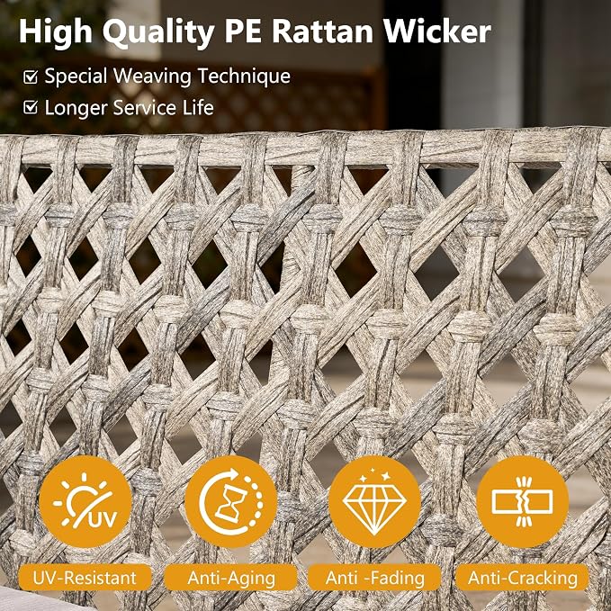 HOOOWOOO 4 Pieces Patio Furniture Set,PE Wicker Outdoor Conversation Sets,Weather Resistant Loveseat with High Back Chairs Table for Porch Balcony Yard Deck,Beige