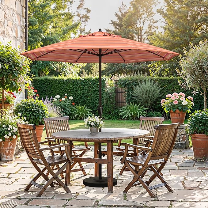 California Umbrella 12-Year Protection 7.5-Ft Outdoor Patio Umbrella, Sunbrella Fade-Resistant Fabric, Auto-Tilt, Heavy Duty Aluminum Frame, 8 Reinforced Ribs for Pool or Deck, Bronze Pole, Dolce Mango