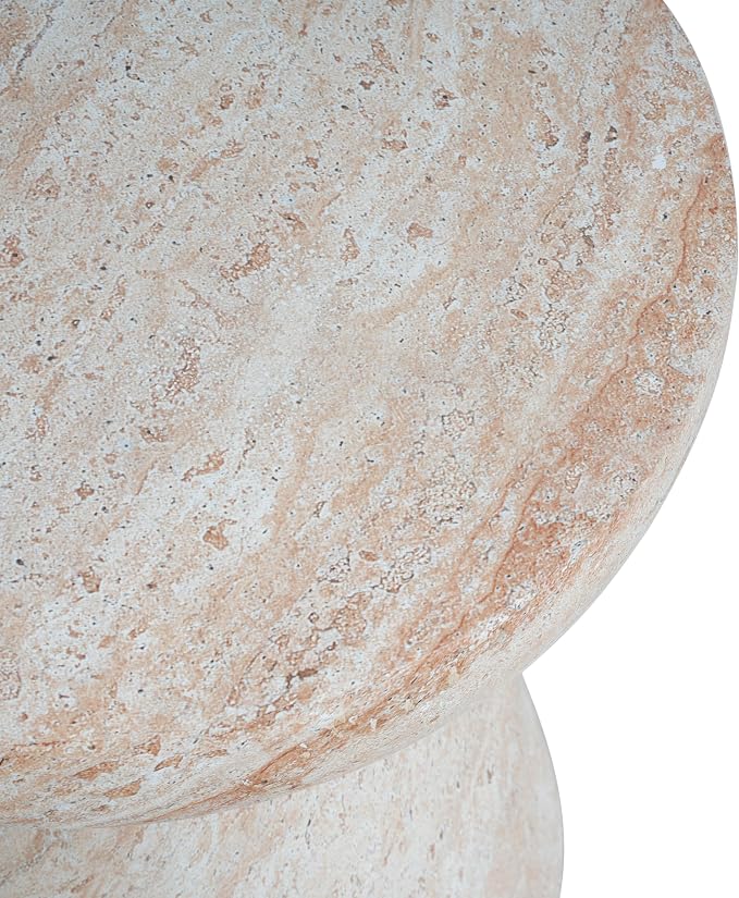 Outdoor Side Table 17.75" Hourglass Shape Concrete Side Table, Patio Tables for Outside Decorative Garden Stools, No Assembly Accent Table for Patio Porch Living Room, Beige