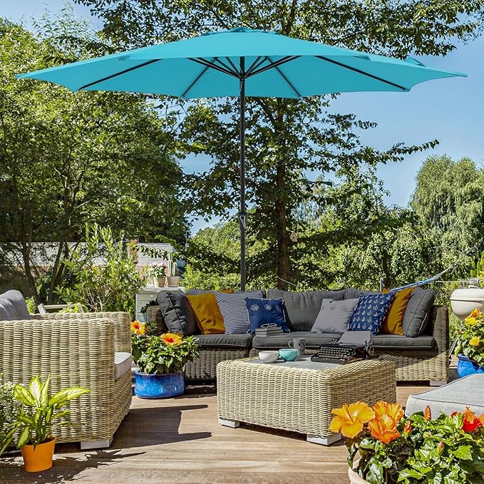 COBANA Patio Umbrella with Base Included, Outdoor Market Table Umbrella with Umbrella Stand Weights