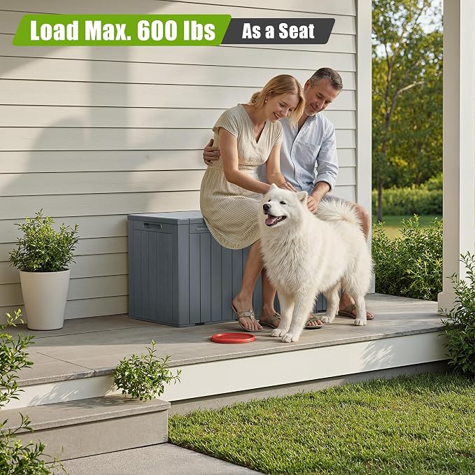 Flamaker Resin Deck Box 100 Gallon Large Lockable Outdoor Storage Box Waterproof Deck Chest for Patio Cushions, Garden Tools, Accessories (Gray)