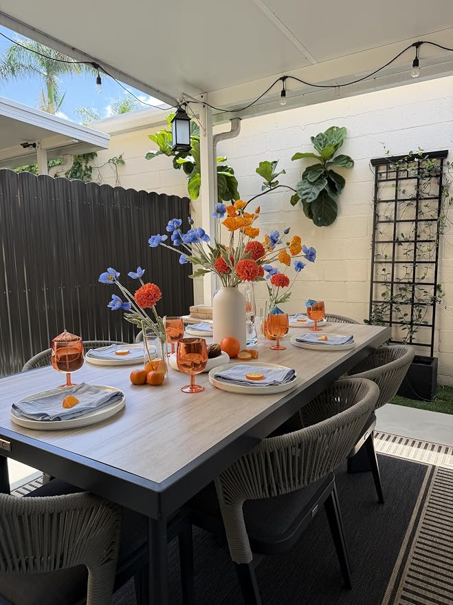 PURPLE LEAF 13 Pieces Outdoor Dining Set Patio Table and Chairs Set Aluminum Wicker Rattan Patio Furniture Set for Lawn Garden Porch Beige Marble Color Outdoor Set