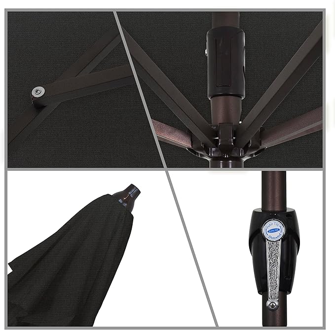 California Umbrella 7.5' Round Sunbrella Aluminum Outdoor Deck, Pool or Patio Umbrella, Crank Lift, Auto Tilt, Bronze Pole, Black