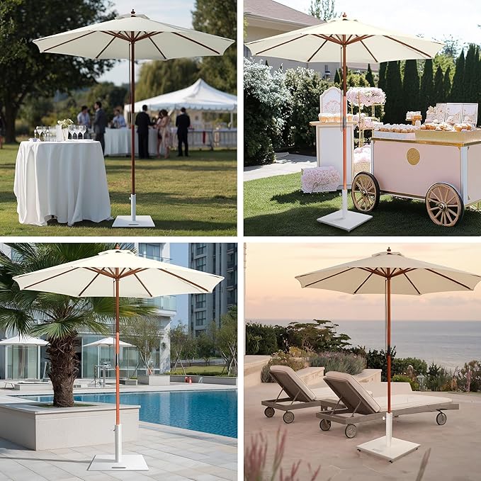 Yescom 9ft Coastal Solid Wood Umbrella Pulley Lift Commercial Base with Wheel Included for Seaside Restaurant Terrace Poolside Beach Club