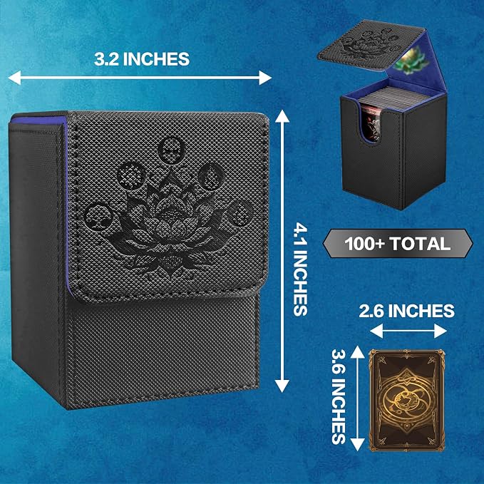 PROMAXIBINDER MTG Commander Deck Box, Fits 100+ Single Sleeved Cards, Strong Magnet Magic Gathering Deck Box, PU Leather Trading Card Storage Box for TCG, CCG, MTG Cards (Black)