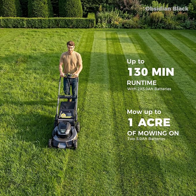 NovorikX 60V Cordless Lawn Mower with 2X5.0Ah Battries, 21" Self Propelled Electric Lawn Mower, Brushless Motor, LED Headlight 3 in 1 Mulching Bagging Side Discharge Obsidian Black
