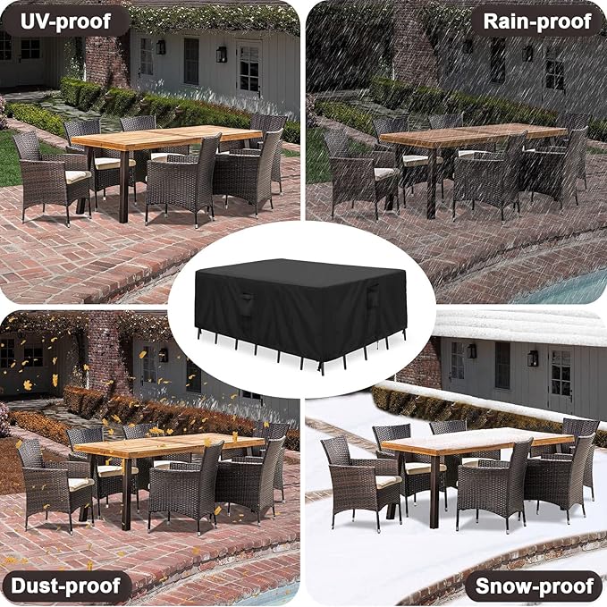 PureFit Patio Furniture Covers, Outdoor Table Furniture Cover Waterproof Rectangle, Patio Sectional Couch Set Cover for Deck, Lawn and Backyard, UV Resistant, 90"L x 64"W x 28"H, Black