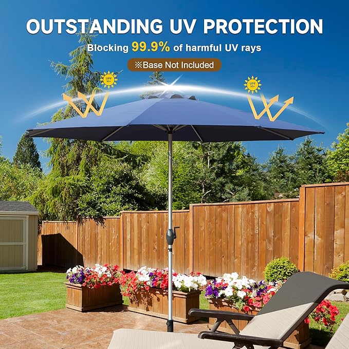 Domi 9FT Patio Umbrella Outdoor Market Umbrella with Silver Aluminum Pole, UV Resistant Canopy, Wind Vent, Tilt & Crank System, Perfect for Patio, Garden, Deck, Pool, Outdoor Dining, Navy Blue