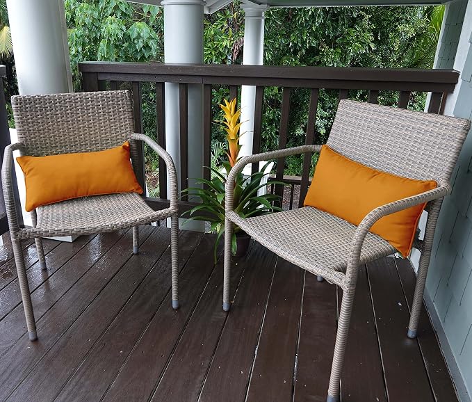 Indoor/Outdoor Polyester Fabric Lumbar Pillow Cover, All-Weather Waterproof Rectangular Cushion Case for Patio Furniture, 16 x 24 Set of 2 -Mustard Yellow