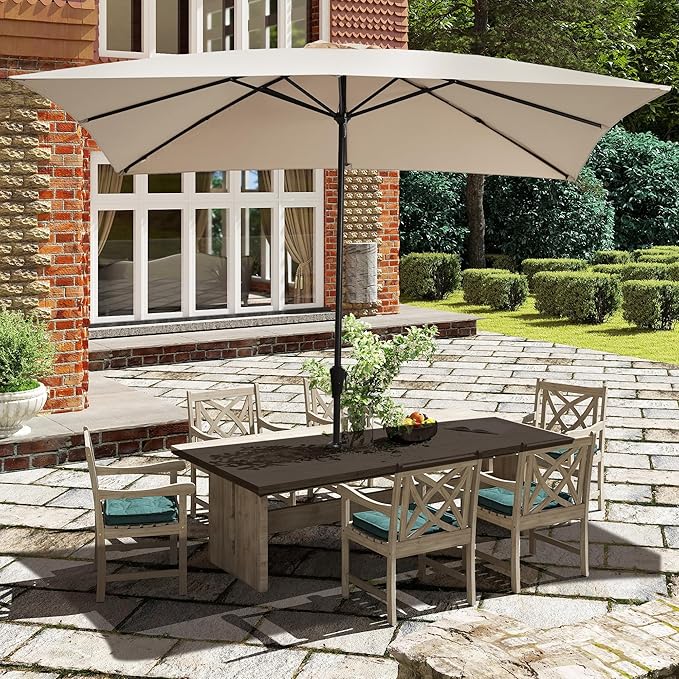 Ayge 8x10FT Large Rectangular Patio Umbrella Outdoor Table Umbrella w/Crank Rectangle Market Umbrella UV Protection for Garden, Deck,Lawn,Yard & Pool, Beige