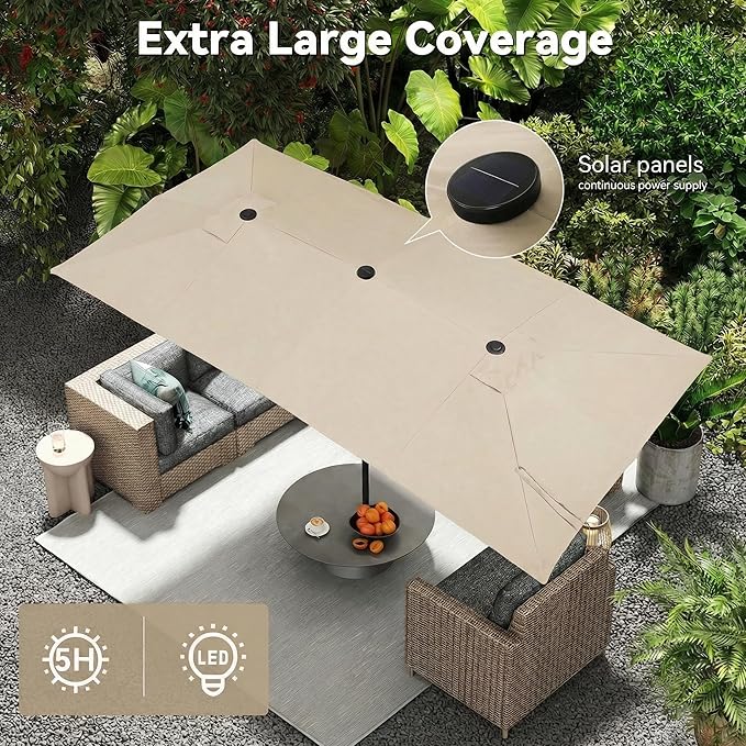 15×15ft Outdoor Patio Umbrella, Double Sided Market Rectangle Umbrella with Crank Handle, Large Sun Shade for Outside Deck, Backyard, Garden