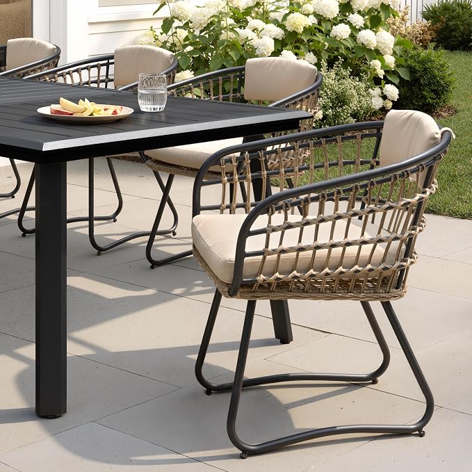 Pellebant 11-piece Outdoor Dining Set for 10 Person - Weather-Resistant Patio Dining Furniture, 116" Aluminum Outdoor Table with Umbrella Hole, Wicker Chair with Cushion for Deck, Porch, Backyard