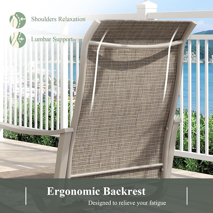 Outdoor Dining Set for 4, 40.7" Metal Round Outdoor Dining Table with Umbrella Hole and Sling Patio Swivel Chairs, 5 Pieces Patio Table and Chairs Set for Garden Backyard, Sandshell