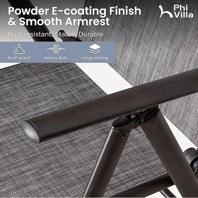 PHI VILLA Outdoor Dining Set for 8 w/Metal Table & Folding Chairs, Grey | Light-weight & space-saving, Breathable & quick-drying, Rectangular, Umbrella Hole, Weather-Resistant, Adjustable, Patio deck