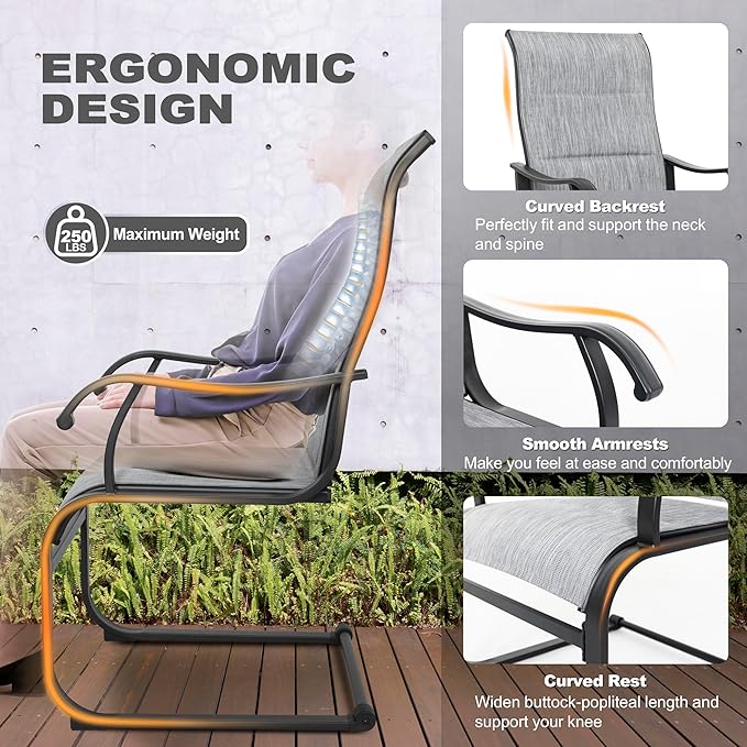 NUU GARDEN 5 Piece Patio Dining Set, Outdoor Metal Dining Table and Chairs with Umbrella Hole, All Weather Padded Textilene Chairs, Square Patio Table Set for Backyard, Deck, Garden, Light Grey