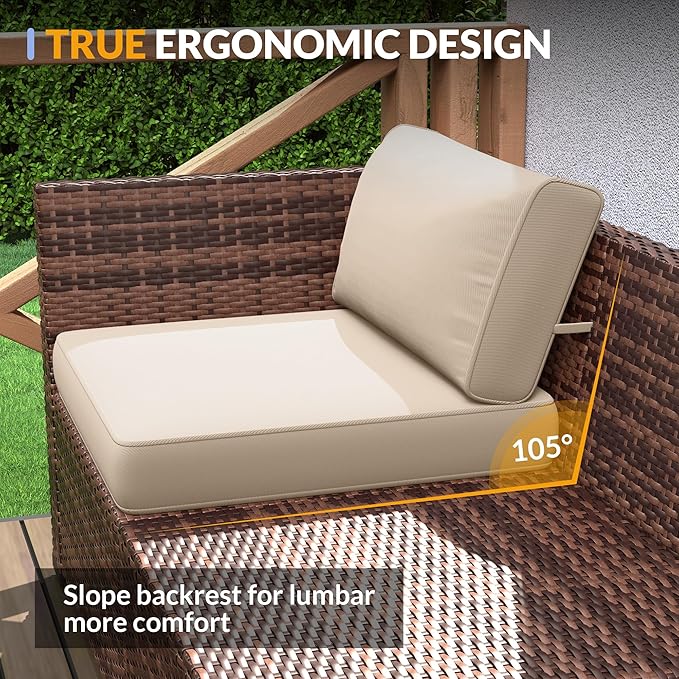 Patio Furniture Set, 7 Pieces Outdoor Modular Conversation Set Wicker Sectional Sofa for All Weather Rattan Patio Couch for Porch Garden Backyard Balcony Poolside (Khaki)