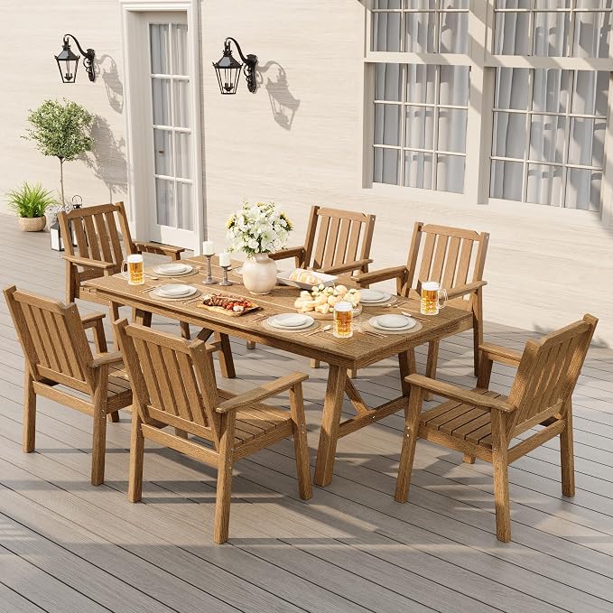 IDEALHOUSE Set of 4 Outdoor Dining Chairs, Durable HDPE Garden Patio Chairs with Sturdy Frame, All-Weather and Waterproof for Deck, Porch, Poolside and Backyard, Natural