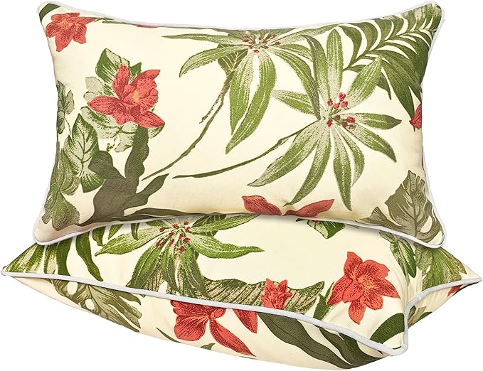JMGBird Outdoor Lumbar Pillows Set of 2, 12x20 Inch Weather-Resistant Decorative Throw Pillows for Patio Furniture (Grass Green)