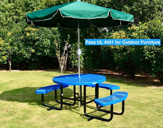 Heavy Duty ADA Outdoor Picnic Table, Expanded Metal, Wheelchair Accessible (Blue, 46 Round)