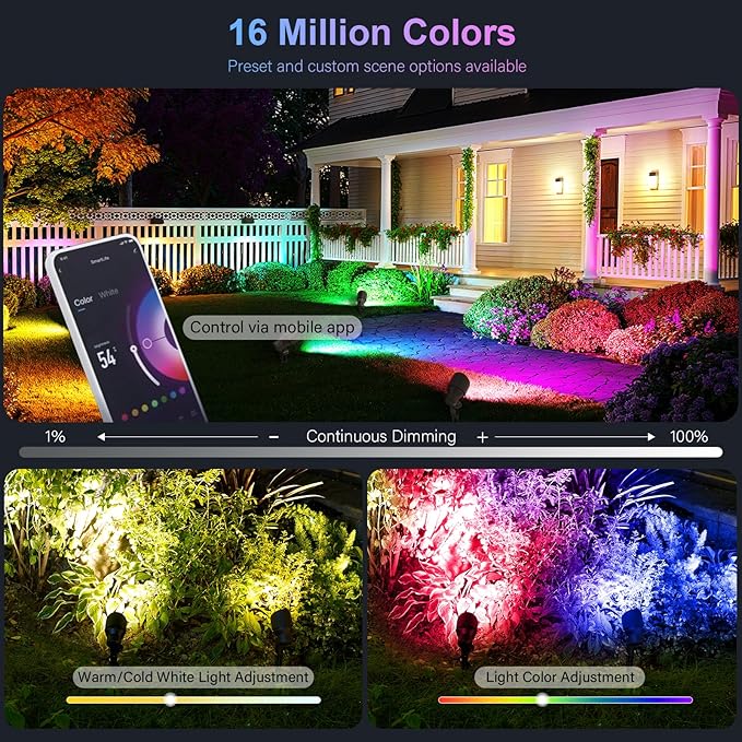 GOODSMANN RGBW Landscape Lighting 2PK Low Voltage Spot Lights Landscape with Color Changing Dimmable Flood Light 5W LED Metal Landscape Lights 12V AC Tree Lights
