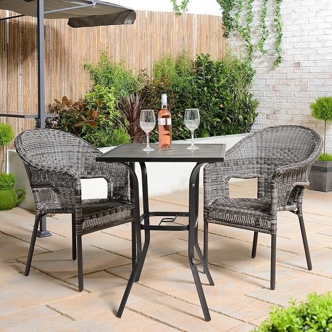 Crownland Patio Bar High 39” Table Metal Frame Outdoor Bar Bistro Table, Slatted Table Top with 1.57" Umbrella Hole, Classic Black