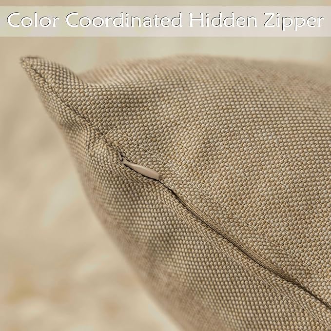 Home Brilliant Outdoor Pillows for Garden Patio Linen Throw Pillow Covers 20x20 Waterproof Euro Shams for Chairs Bedroom, 50x50 cm, Set of 4, Linen