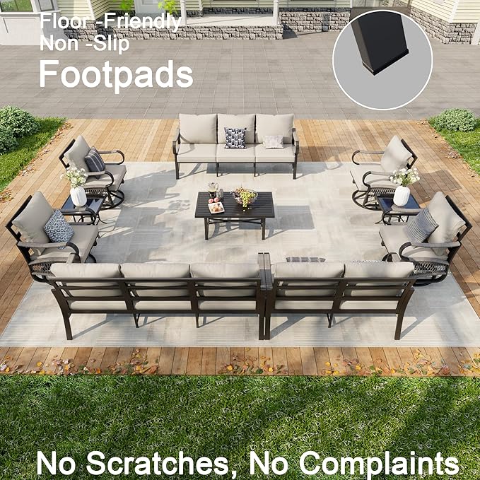 10 Pieces Patio Furniture Set, Metal Outdoor Conversation Sets with Swivel Chairs, Modern Couch Sofa Seating Group with Coffee Table and Side Table (Thick Beige Cushions)
