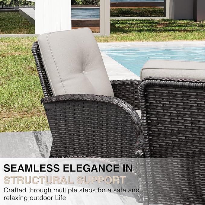 Joyside Wicker Patio Furniture Set, 6 Piece Outdoor Furniture Set with Thickened Cushions, High Back, Deep Seating, Wide Armrest, Rattan Outdoor Chairs for Porch, Deck