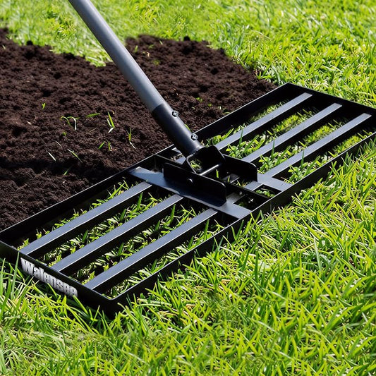 Walensee Lawn Leveling Rake, Levelawn Tool, Heavy Duty Effort Saving Lawn Level Tool, Steel Handle Lawn Leveler for Yard Garden Golf Course , Ease Level Soil Sand Dirt Surfaces, 6.5FT 30"x10"