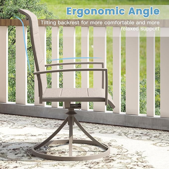 DIFY 9 Piece Outdoor Dining Set, Metal Patio Table and Chairs Set, 59.8" Grey Wood-Like Round Dining Table & 8 Sandshell Padded Textilene Swivel Patio Chairs, Outdoor Furniture Set for Garden Backyard