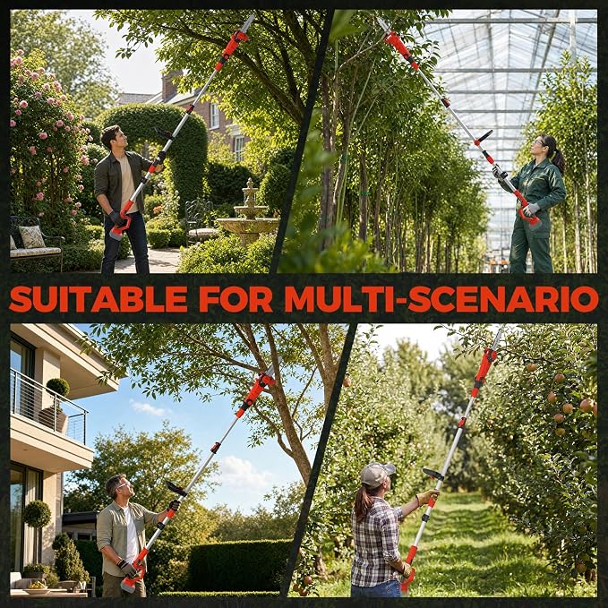 SHOHO Cordless Pole Saw Compatible with Milwaukee M18 Battery, Electric Pole Saws for Tree Trimming Battery Powered, Auto Lubrication System, Adjustable Pole Chainsaw (Battery not Included)