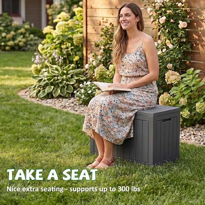 DRATO 50 Gallon Outdoor Storage Box Waterproof, Lockable Resin Deck Box for Patio Furniture, Pool Supplies & Garden Tools, Weatherproof Outside Storage Bin for Backyard Porch (Black, 50 Gallon)