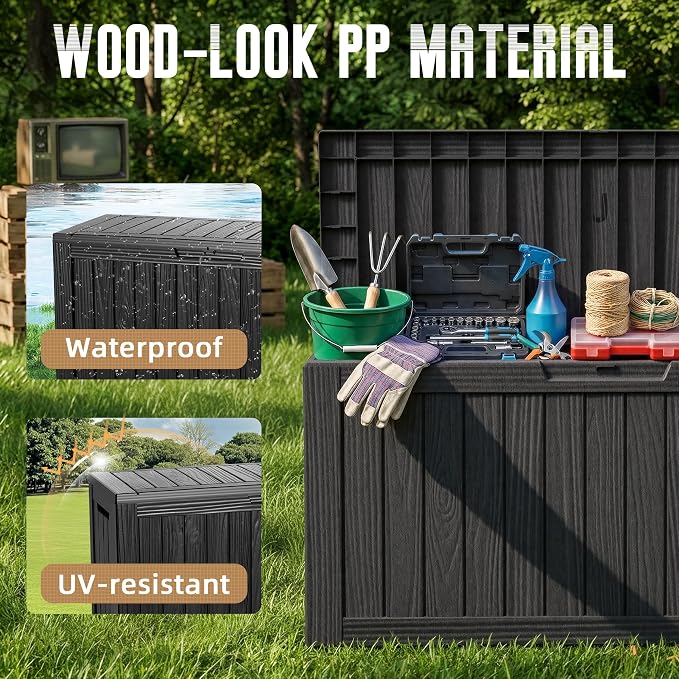 DRATO 90 Gallon Waterproof Outdoor Resin Deck Box, Lockable Storage Box Equipped with Wheels, Weather Resistant Organizer for Backyard Patio Furniture, Pool Goods and Garden Tools, Black